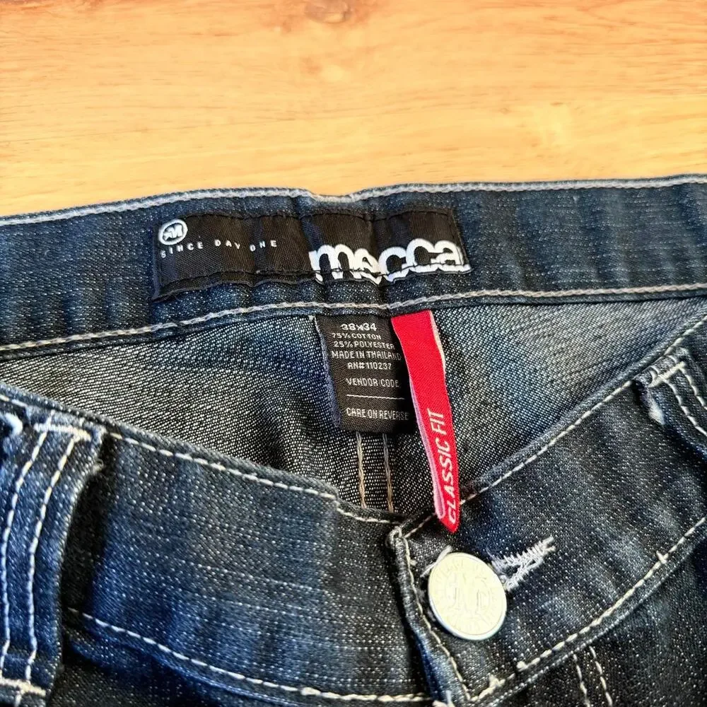 Mecca Men’s Dark Wash Denim Jeans Size 38x34 Relaxed Fit Y2K Streetwear Baggy
